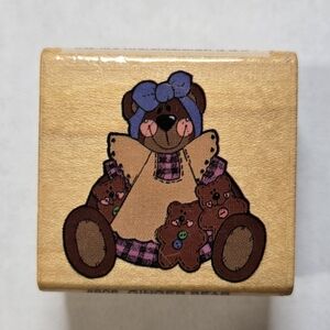 Ginger Bear Momma With Babies Wood Mounted Rubber Craft Stamp 1994 - Great Cond.